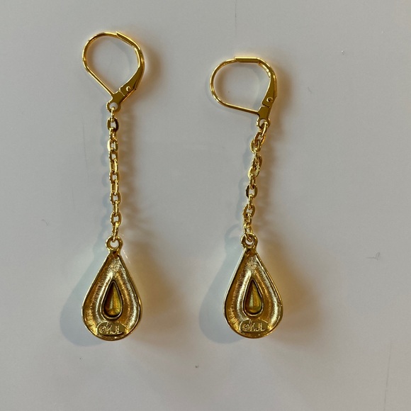 Kenneth Jay Lane drop gold earrings - Picture 2 of 2